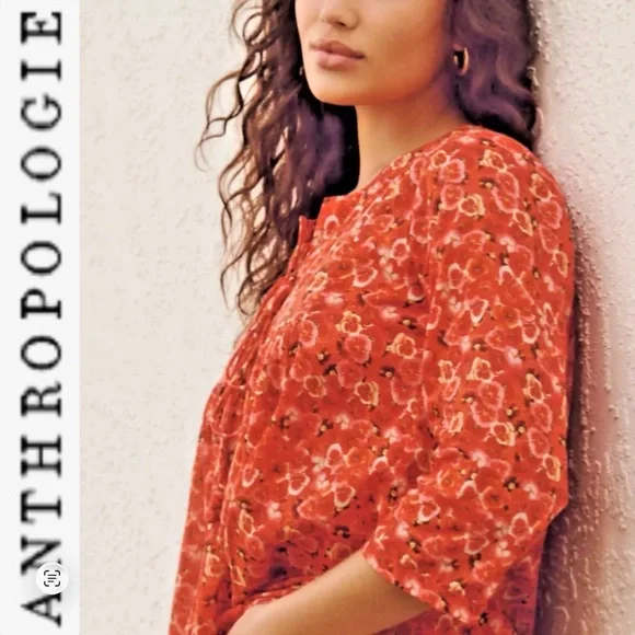 NEW Anthropologie Ro's Garden Seychelles tunic tassel dress Red Poppy S - Picture 2 of 12